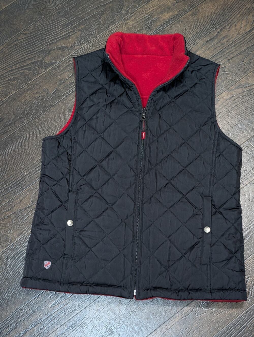 Lauren Ralph Lauren Reversible Quilted Fleece Vest Womens Petite Small Red Black